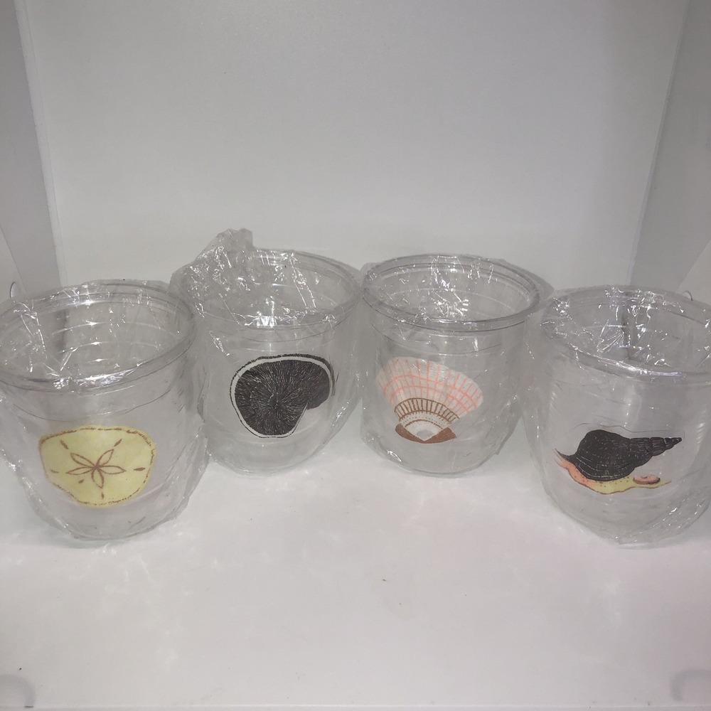 Vintage Seashell Insulated Tumblers Set of 4 All Different Shell Design Highball